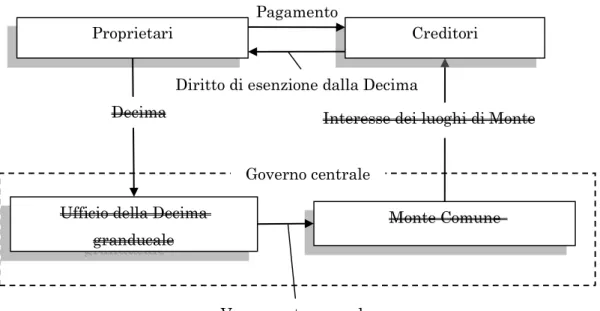 Figura 5: la circolazione dopo la compensazione tra la Decima granducale  e gli interessi dei luoghi di Monte 