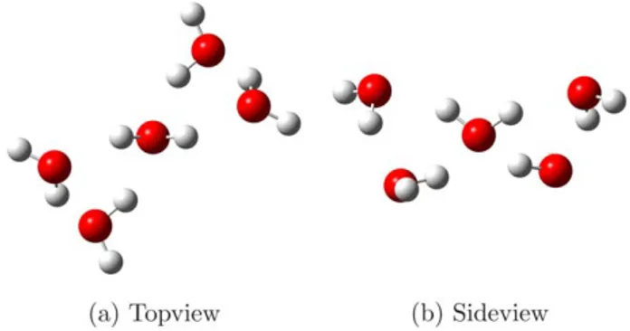 Figure 2. One water molecule embedded in its first tetrahedral solvation shell, optimized at the B3LYP/6-311G* level