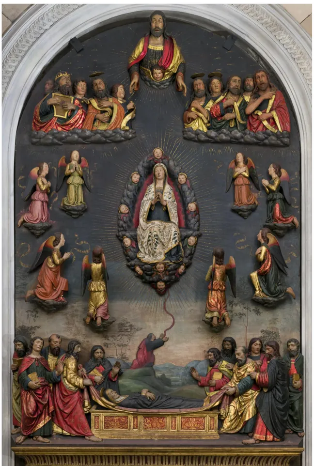 Fig. 2: Masseo Civitali, Seppellimento e Assunzione della Vergine, 1510 circa. Lucca, basilica di San Frediano,  Cappella Micheli 