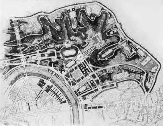 Fig. 3 - L. Moretti, Urban Design of Foro Mussolini, project, 1939.((From C. Rostagni, L