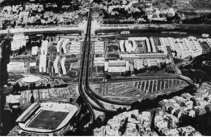 Fig. 12. View of the Olympic Village and Corso Francia Viaduct. (From A. Pica, Pier Luigi 