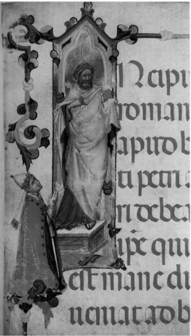 Fig. 3 - Pontificale, iniziale figurata con san Pietro, metà sec. XIV,  Boulogne-sur-Mer, Bibliothèque municipale, ms