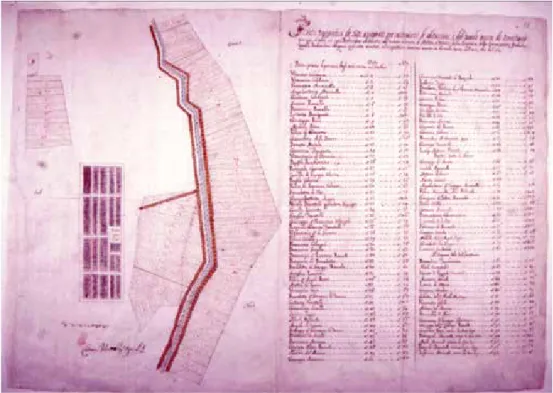 Fig. 1. Cesare Falcone, Piano particellare per Ateleta (1810), da Giannantonio, Una città di fon-