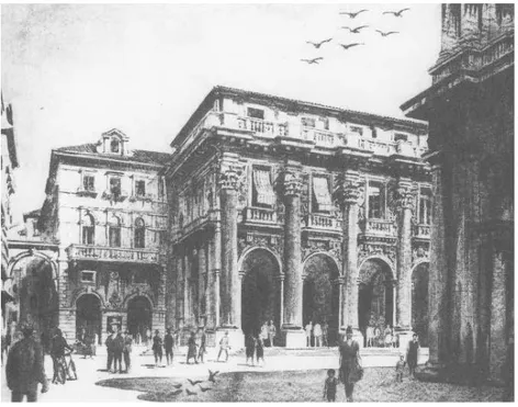 Fig. 4 – Ettore Fagiuoli, progetto di completamento della Loggia del Capitaniato a  Vicenza, prospettiva (1928)