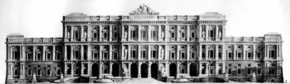 Fig. 6 – Guglielmo Calderini, progetto per il Palazzo di Giustizia a Roma, prospetto  principale (1911)