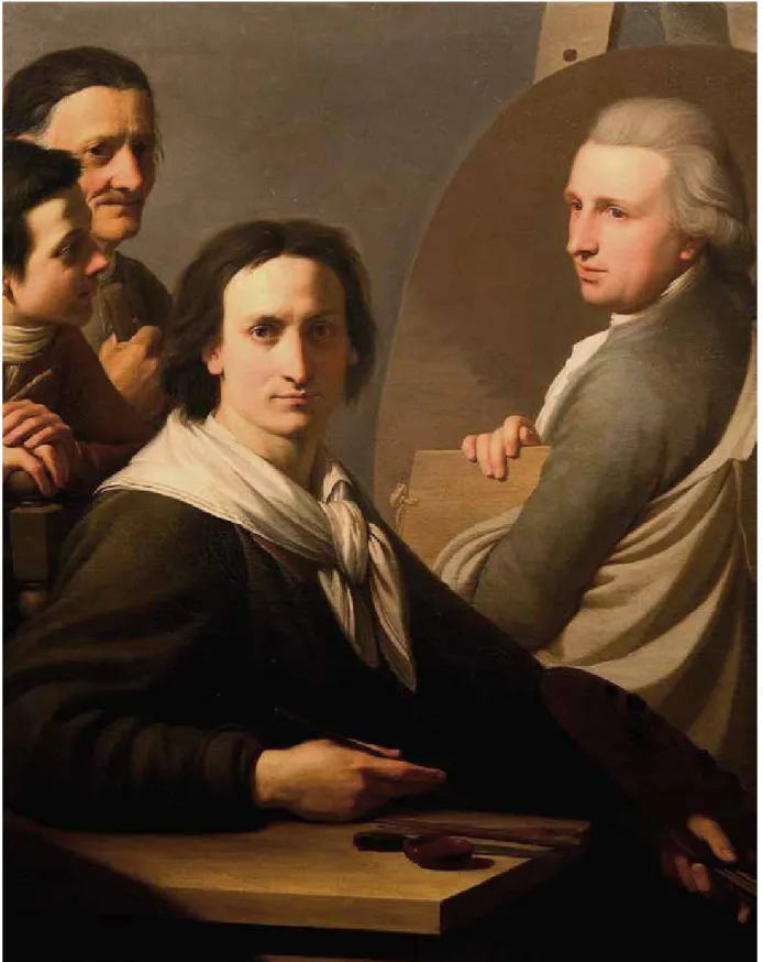 Fig. 1 – Stefano Tofanelli, Autoritratto con il fratello Agostino, il padre Andrea e il ritratto ovale di Ber-
