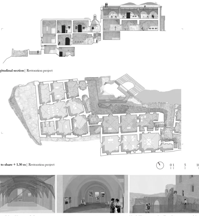Fig. 12. Craco  (MT), Carbone  pal-ace and the city gate  to the northwest  (survey, design and  graphic illustration  carried out by  S