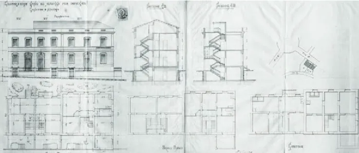 Fig. 4 - Alessandro D’Aste Stella, progetto per le “Case a schiera nn. 91, 92, 93, 94, 95, 96, 97” in traversa di via Alpi, 1912 (ASC,  IE, prot