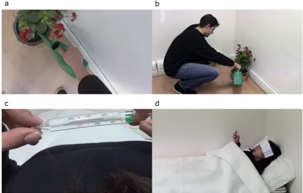 Fig. 1   Frames extracted from CAAV videos. (a) Action description: “Watering a plant”, first-person POV, male  actor