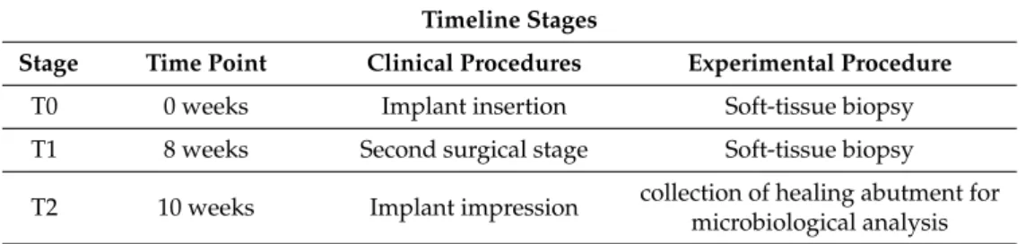 Table 1. Timeline of stages performed. Timeline Stages