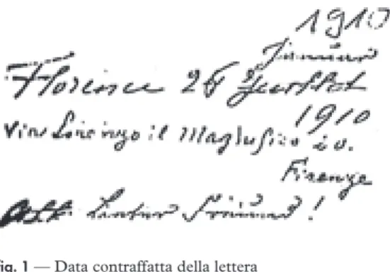 fig. 1 — Data contraffatta della lettera 