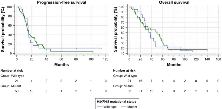 Figure 4 Kaplan–Meier (log-rank test) survival estimate: K/NRAS wild-type vs K/NRAS mutant patients.