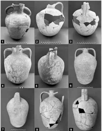 fig. 3 – Il percorso del pellegrinaggio di S. Willibald (721-724) e i contesti di rinvenimento di anfore globulari con impasti rossi a fine matrice  micacea.