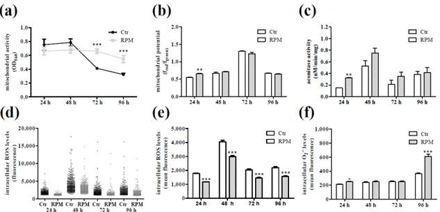 Figure 4. Oxidative status and mitochondria activity of Jurkat cells grown under standard (at 1 g, 