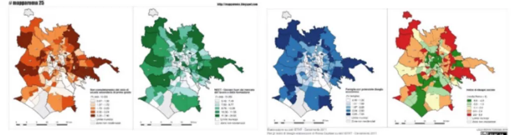 Fig. 1. #mapparoma25 – Social exclusion in the neighborhoods of Rome
