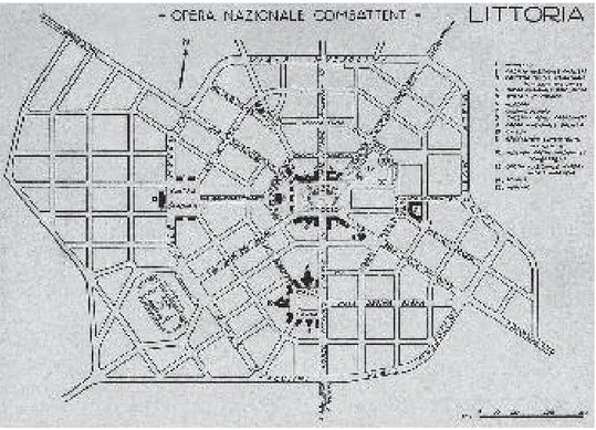 Fig. 2. Plan of Littoria, 1931, Oriolo Frezzotti. (www.casadellarchitettura.eu)