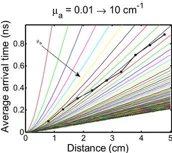 Figure 4 reports the &lt;t&gt; vs. d data measured on phantom 1 (black connected points)