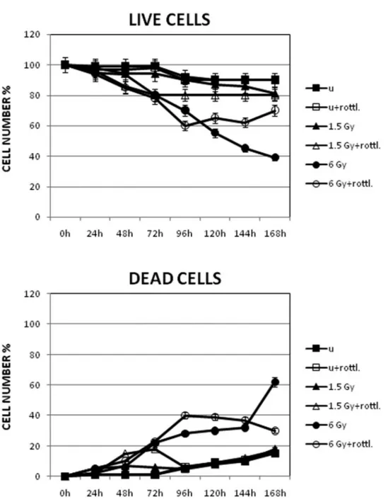 Figure 2. Cell viability and death assessed by Trypan blue dye exclusion test on Jurkat T cells up to 7 days after exposure to 1.5- and 6-Gy ionizing radiation