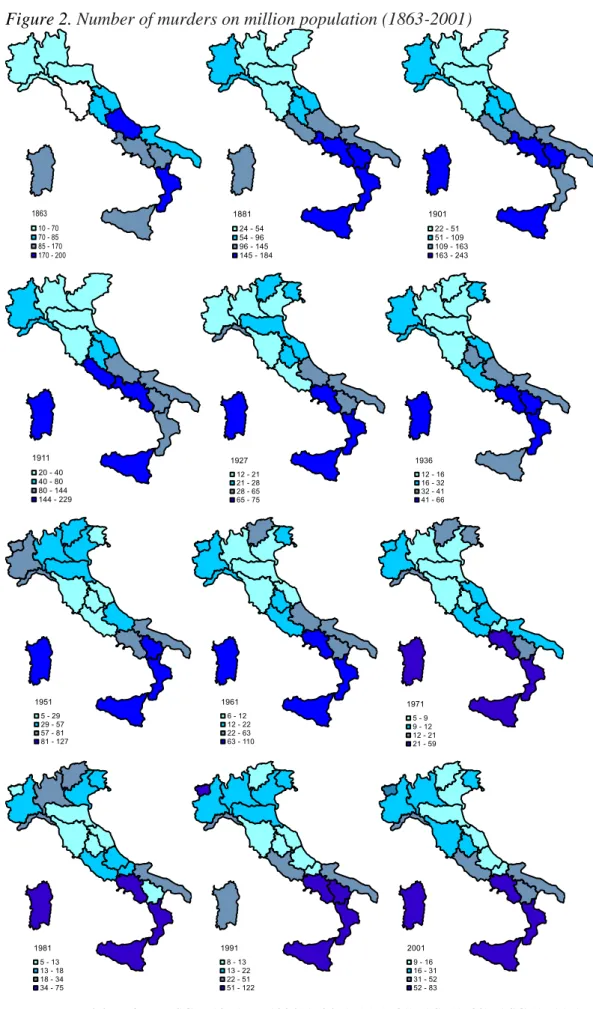 Figure 2. Number of murders on million population (1863-2001) 