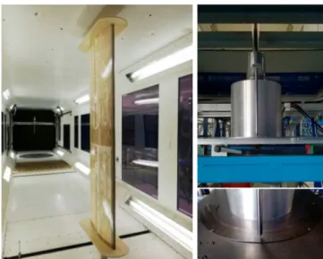 Figure 3. (Left) Wing model in EWT of Università Politecnica delle Marche. (Right) Angle of attack rotation system