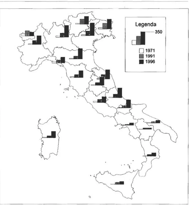 Fig.  2  -  Supevicie di vena'ita  (mZ)  per  mille abitanti della grande distribuzione  al dettaglio 