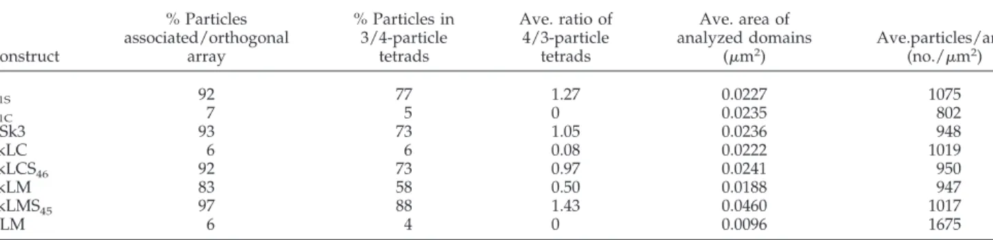 Table 2 shows that both the frequency of particles’ asso- asso-ciation with arrays (column 1) and the occurrence of  three-and four-particle tetrads (columns 2 three-and 3) are clearly  sep-arated into two categories: constructs with a high degree of organ