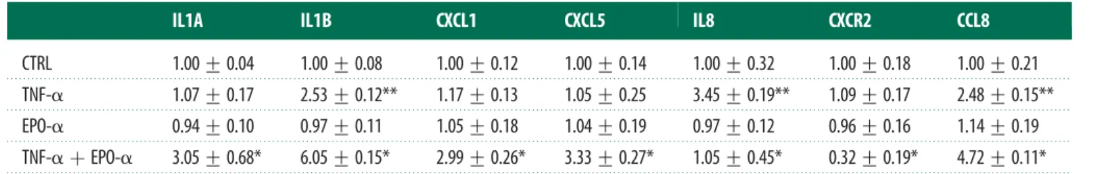 Table 4. Changes in the expression of genes involved in inﬂammation obtained from qPCR analysis.