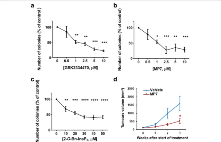 Fig. 3 Pharmacological inhibition of PDK1 reduces PDAC cells anchorage independent growth and PDAC cells growth in vivo
