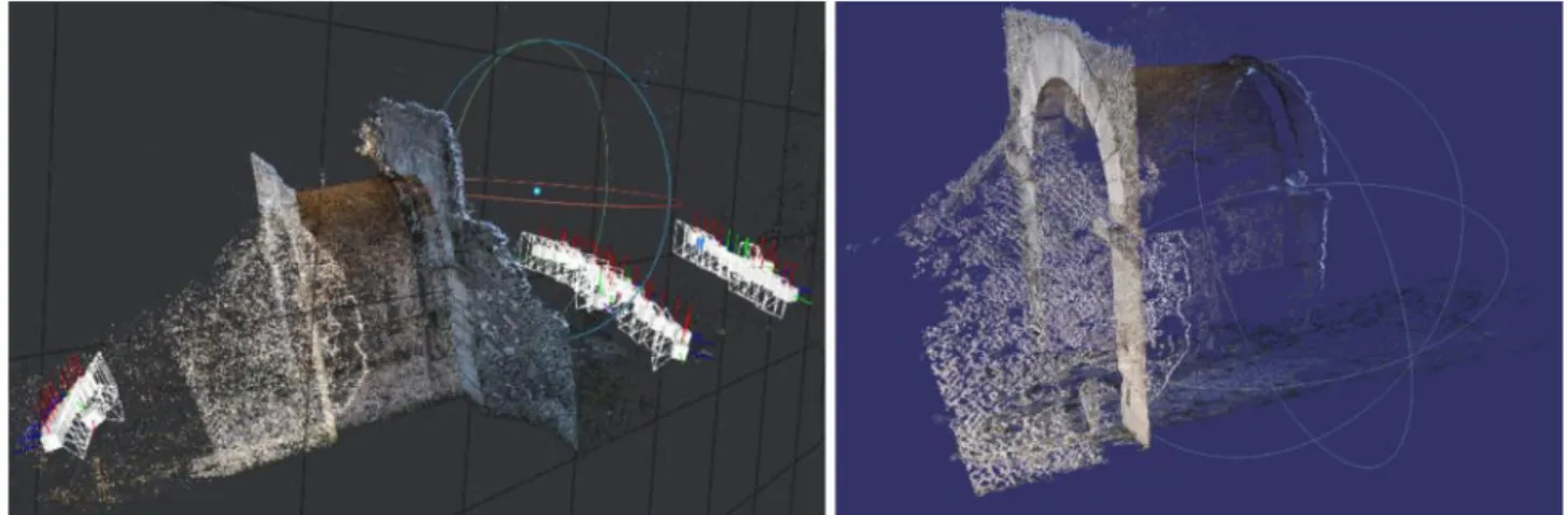 Figure 13. Graphic comparison between the dense point cloud  of Meshroom and the dense point coud of Regard3d