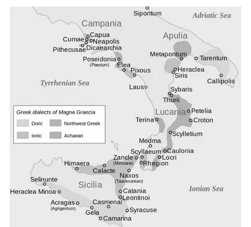 Figure 1: Greek dialects of Magna Graecia