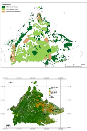 Fig. 1. Land cover maps of Sabah showing (a) the extent of Perma-