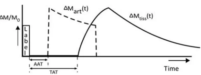 Figure 2. Schematic of Chappell’s two compartment model. 16 If a voxel has a significant macrovascular compartment, then an arterial model is fitted to the data (DM art ), as well as a tissue perfusion model (DM tiss )