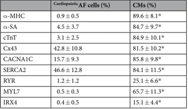 Table 2.  Cell Positivity (%) of  Cardiopoietic AF cells before and after differentiation