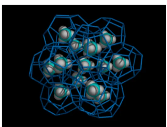 Figure 6. Molecular model of a methane clathrate hydrate. Methane occupies both large and small cages of the sI structure