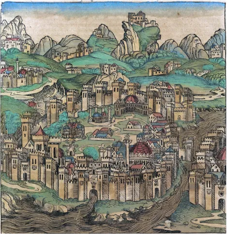 Fig. 6 - H. Schedel, Liber  Chronicarum, De expugnatione  Constantinopolis, Nuremberg, 1493  (Biblioteca Queriniana, Brescia).