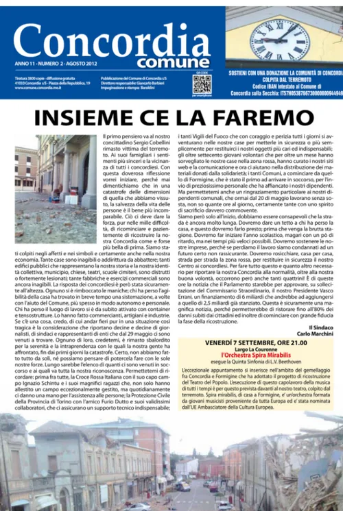 Fig. 1    First issue of “Concordia Comune” after the 2012 earthquake titled: “together we will succeed”