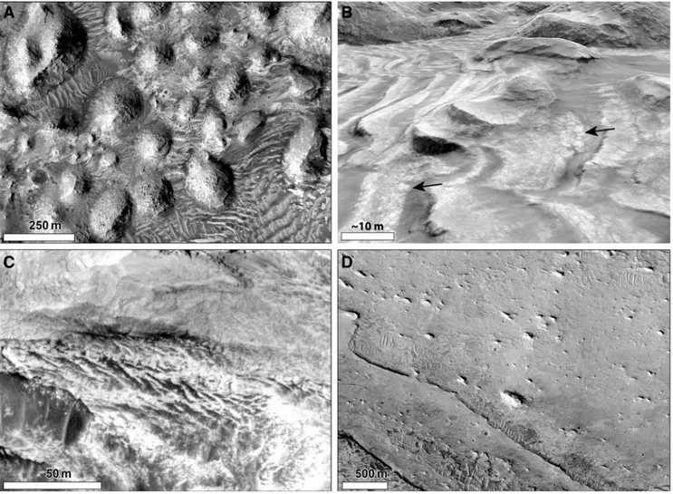 FIG. 17. Examples of possible martian analogs from Arabia Terra (Firsoff Crater) within light-toned, sulfate-bearing layered deposits