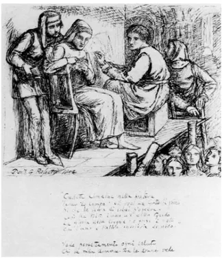 Fig. 1. Dante Gabriel Rossetti, Studio per Giotto dipinge il ritratto di Dante (1852)