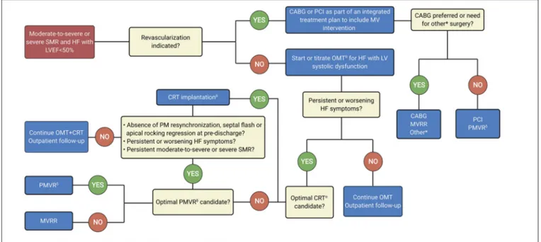 FIGURE 6 | Intervention for symptomatic secondary MR. Adapted from 2020 focused update of the 2017 ACC expert consensus decision pathway on the management of mitral regurgitation (89) (Illustration created with https://biorender.com/).