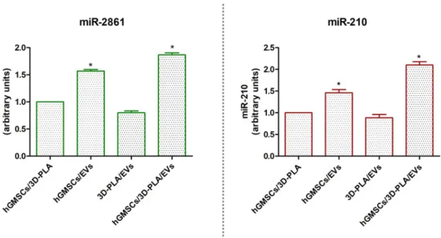 Figure 6. MiRNAs expression. Graphs showed the expression of miR-2861 and miR-210 after 28 days 