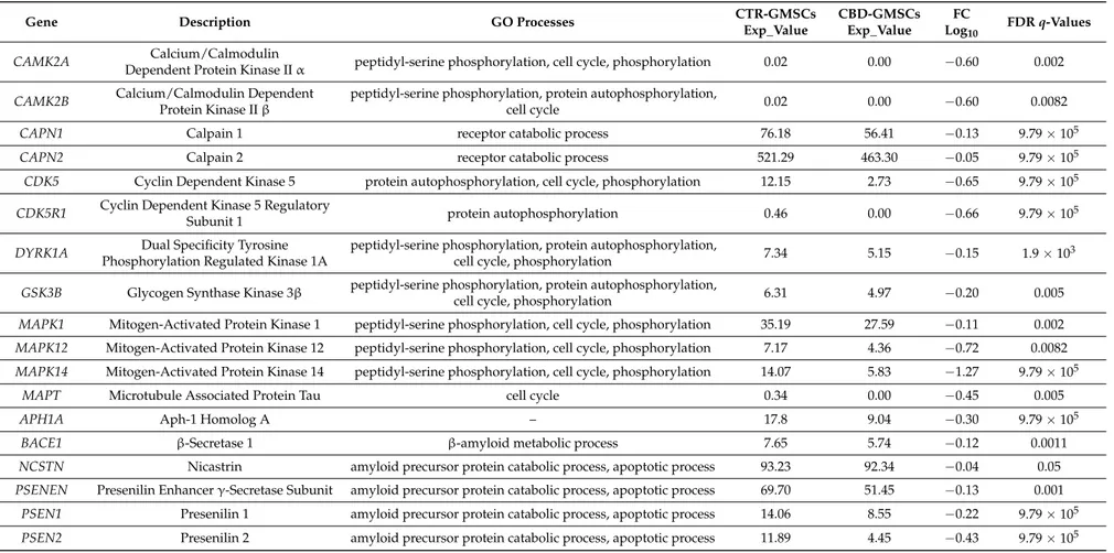 Table 1. CBD treatment downregulated the expression of kinases involved in tau phosphorylation in GMSCs
