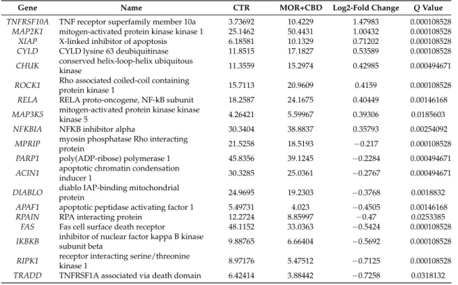 Table 4. Up- and downregulated genes, involved in the “Cell death receptor signaling” pathway.