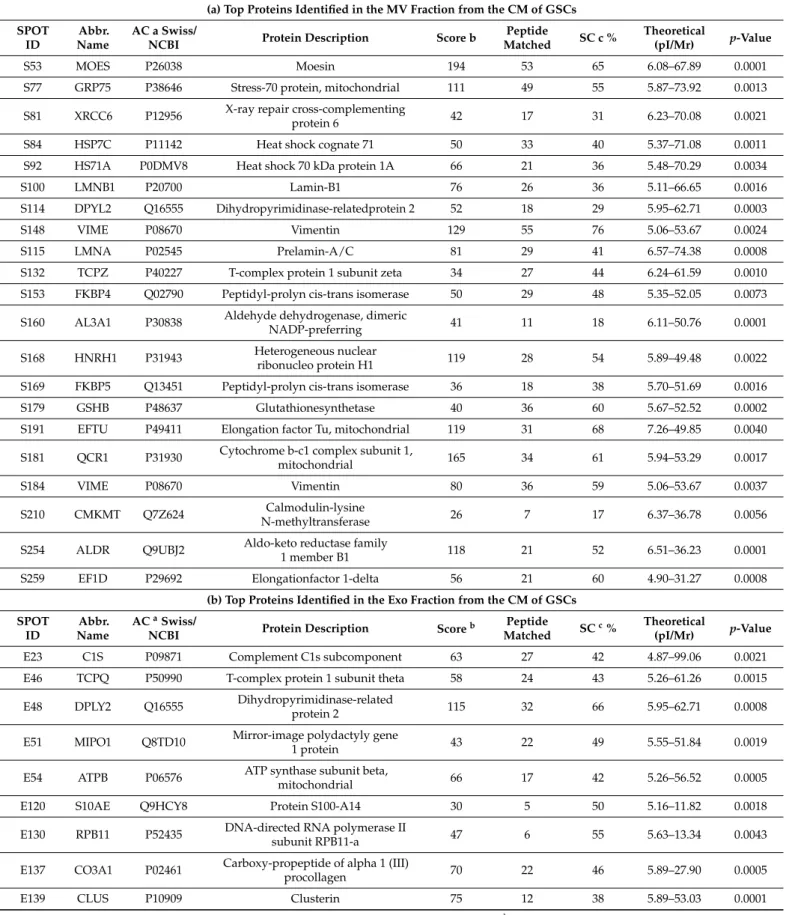 Table 1. List of GSC EV proteins identified by MS analysis.