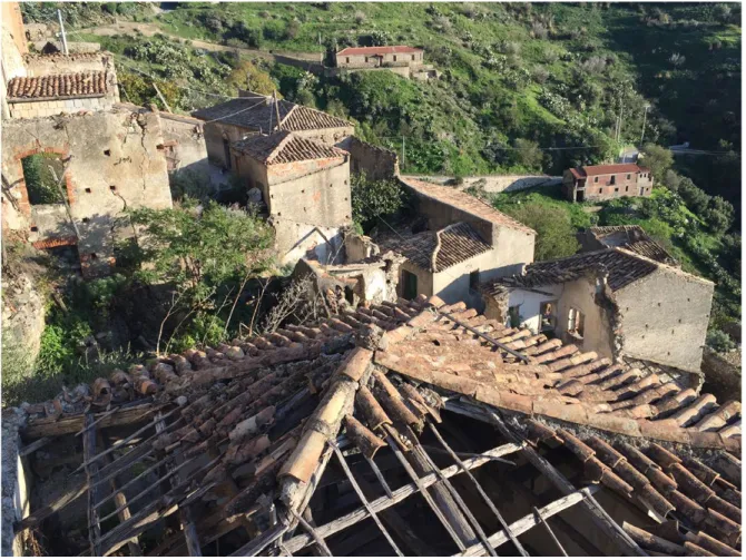 Figure 2. Pentedattilo (Reggio Calabria), top view of some ruined buildings (photo A.M