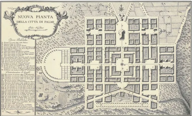 Figura 3. Giovan Battista de Cosiron, Aniello Cataneo, Nuova Pianta della città di Palmi (da Rubino 1993, tav