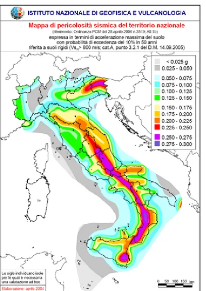 Figura 3 - Mappa di pericolosità  sismica del territorio nazionale.