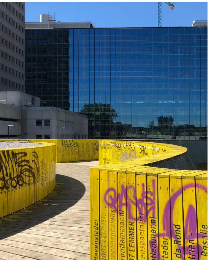 Fig. 22 · Vista degli edifici dal percorso sopraelevato del Luchtsingel.  Rotterdam, 2018