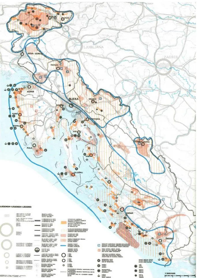 Figure 5. Regional physical plan of the Upper Adriatic region: Tourism trade (Source: Urban Institute 
