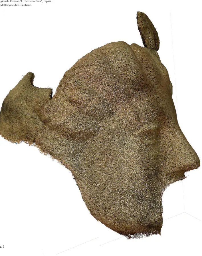 Fig. 2:  maschera comica femminile della  Pséudokore, nuvola di punti. Museo Archeologico 