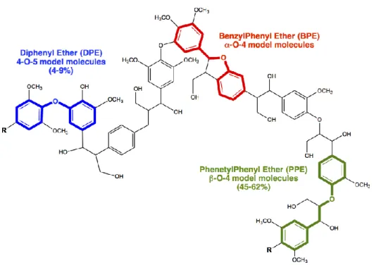 Figure  2.0  Benzyl  Phenyl  Ether  (BPE),  2-Phenethyl  Phenyl  Ether  (PPE)  and  Diphenyl  Ether  (DPE)  as  the  simplest  lignin-derived  aromatic ethers